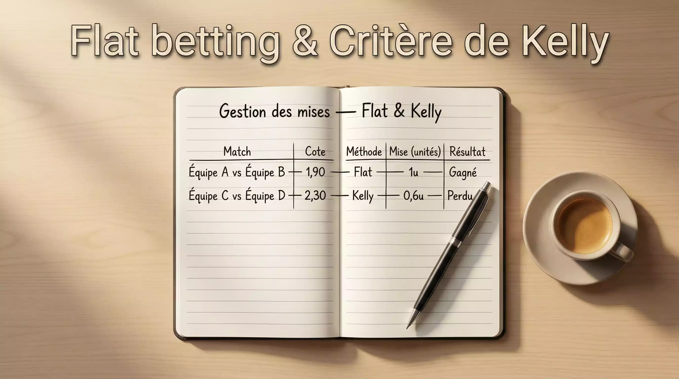 Carnet ouvert avec des colonnes de chiffres manuscrits et un stylo posé dessus sur un bureau ordonné