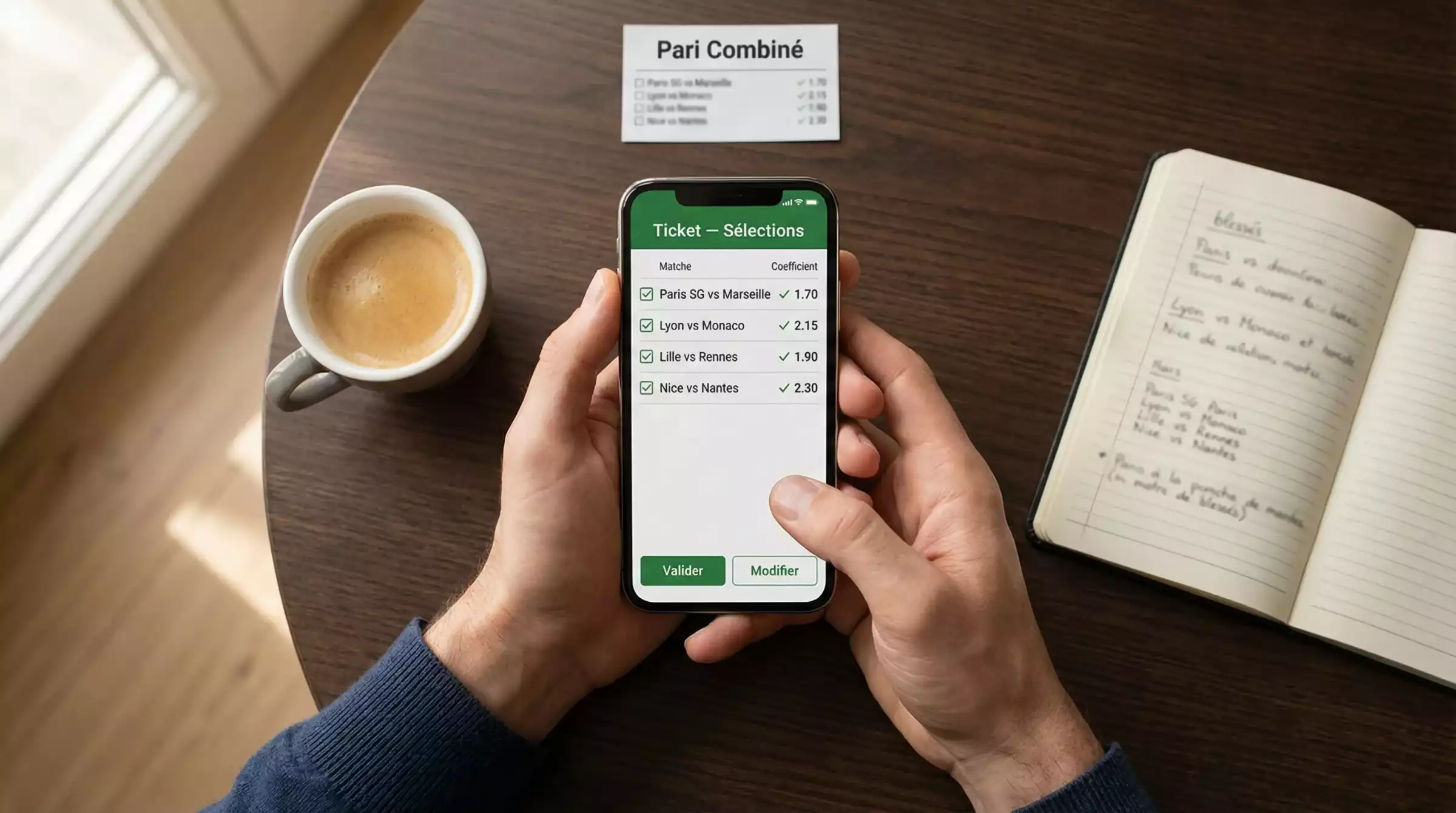 Coupon de paris sportifs avec plusieurs sélections de matchs de football combinés