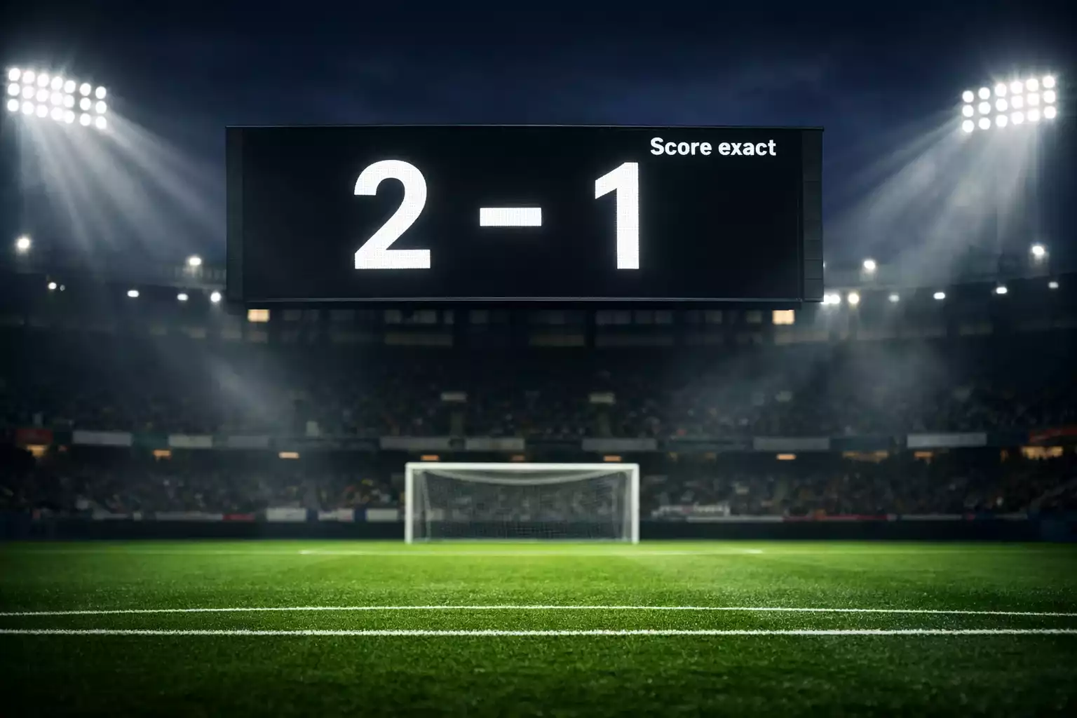 Tableau de score lumineux dans un stade de football affichant le résultat d'un match