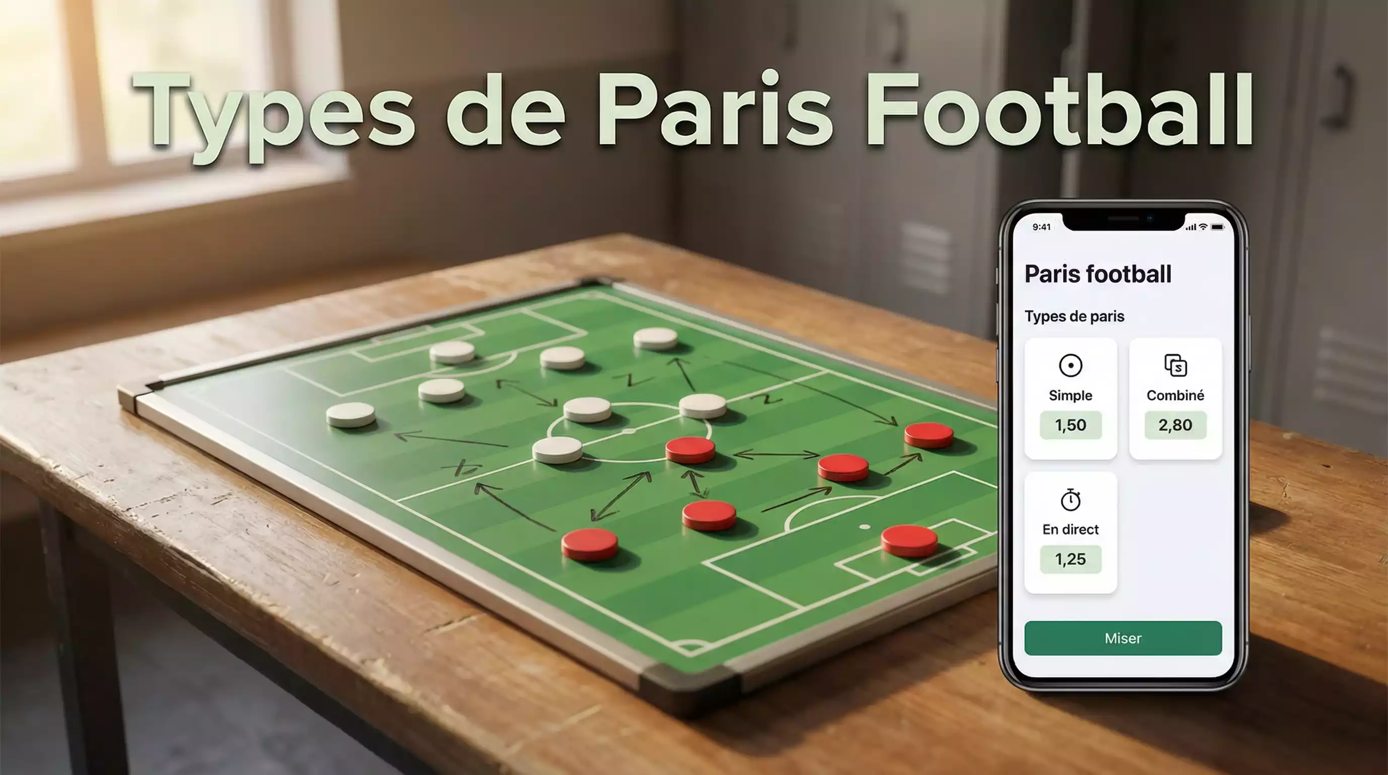 Tableau tactique de football avec différents types de paris sportifs affichés sur un écran dans un stade